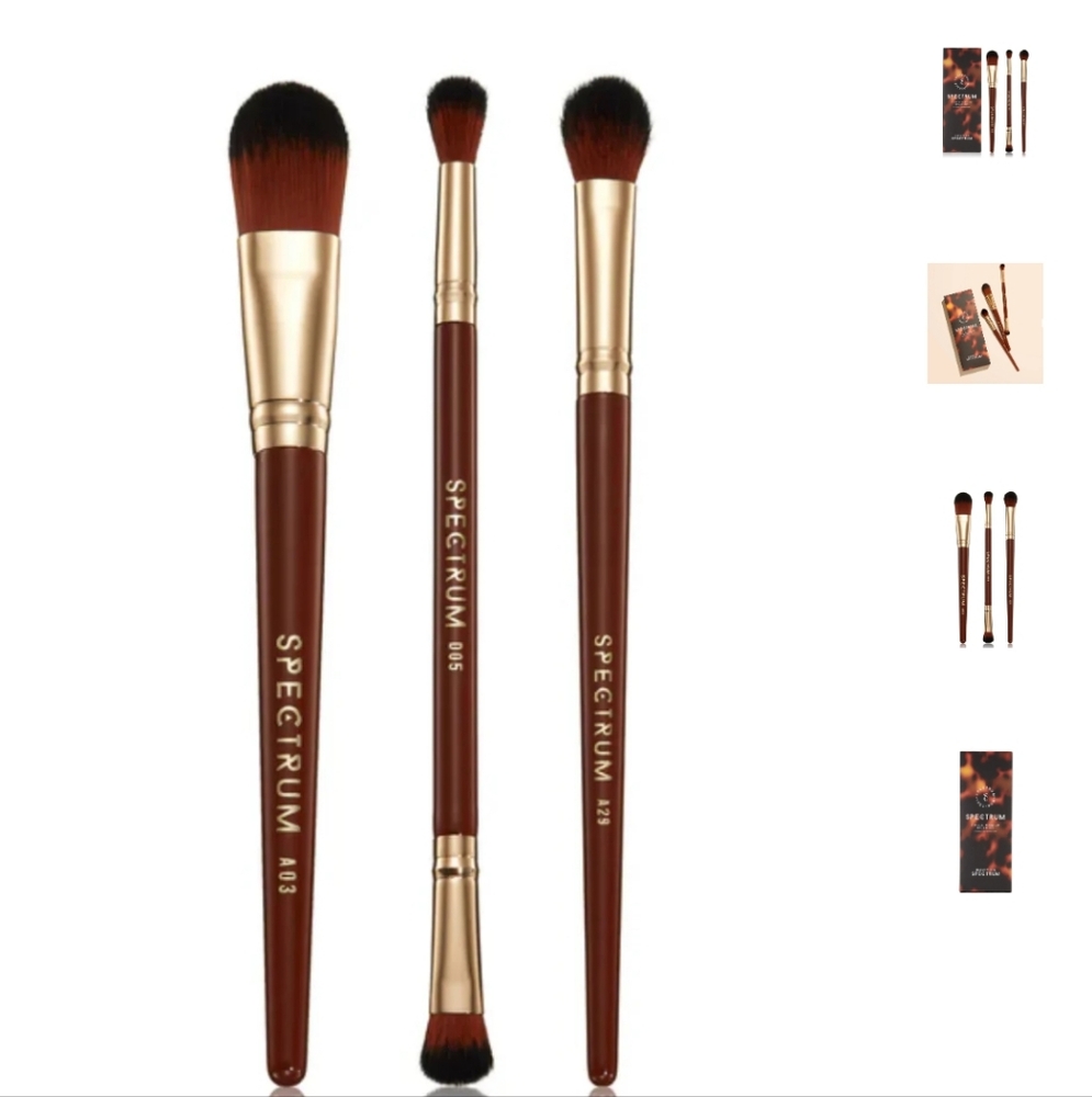 ⭐️3 for $20⭐️SPECTRUM 3 piece Makeup Brushes W Brown Gold Varied Bristle Shapes